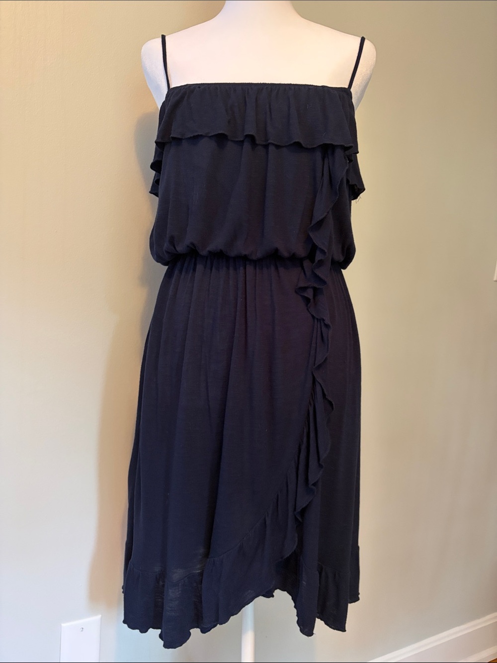 Women's Navy Ruffle Midi Dress -
